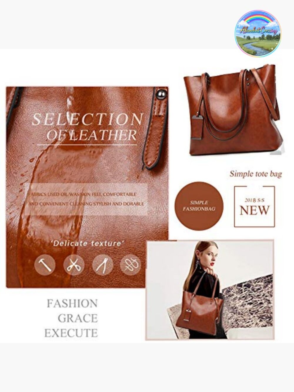 Women Faux Leather Satchel Tote Bag Shoulder Crossbody Purse - Picture 5 of 6